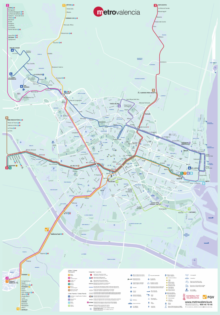 Mapa de la red de Metrovalencia