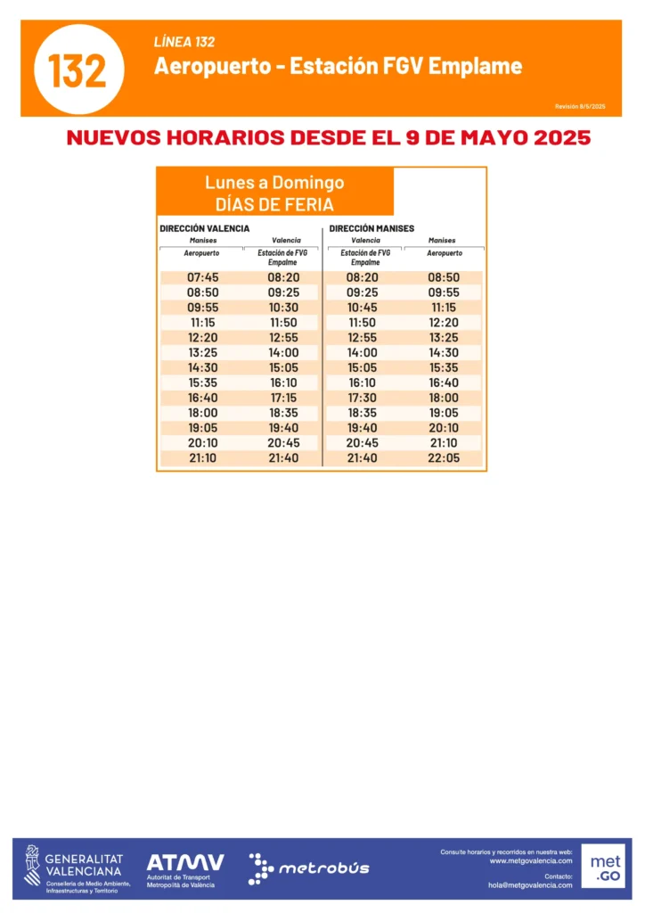 Metrobus Línea 132 - Horario 2025